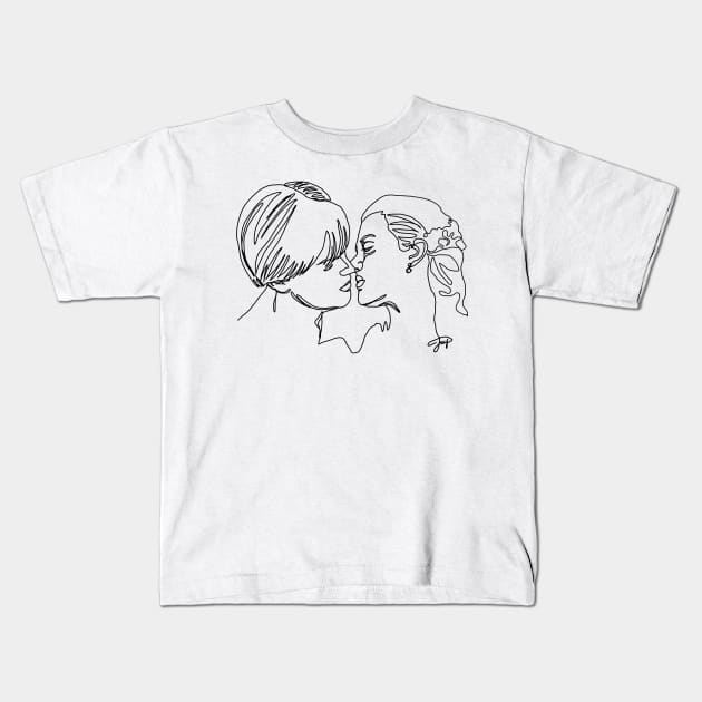 Love on Titanic, line art Kids T-Shirt by ArtInPi